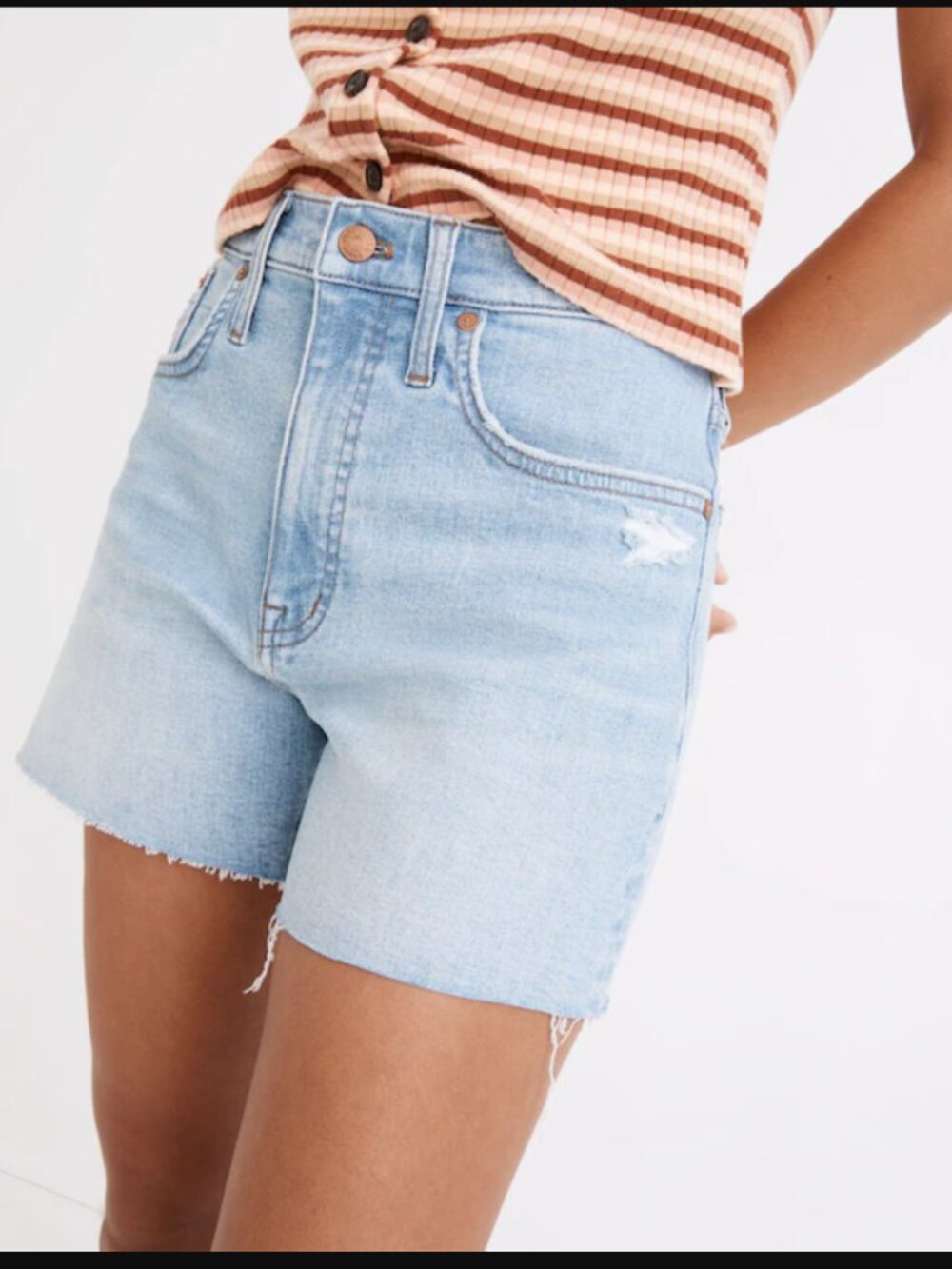 Madewell High-Rise Denim Mid-Length Shorts Light Wash Raw Hem Size 29
